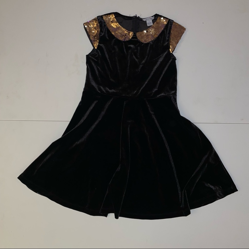 Girls Hartstrings Black and Gold Velvet & Sequin Dress sz 8 EUC